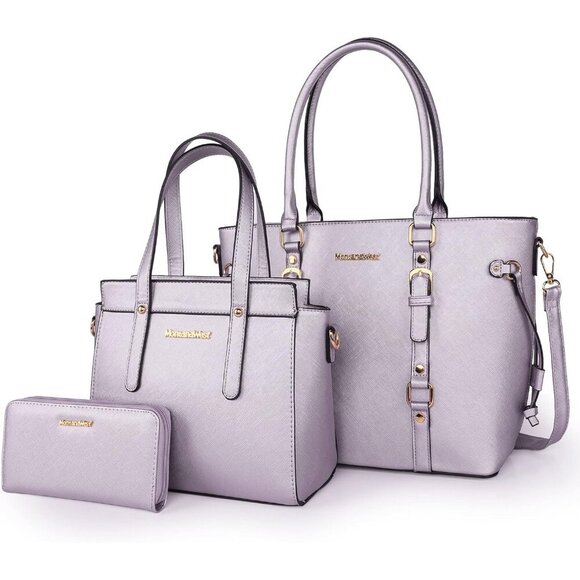 Women’s 2 Purple 3PCS Purses Set - Tote Bag, Wallet & Shoulder Satchel Handbags - Picture 1 of 6
